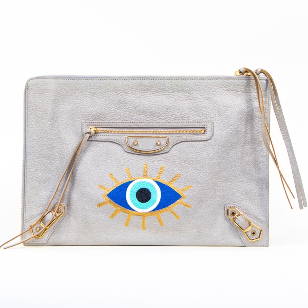 Balenciaga zip clutch CUSTOM painted evil eye